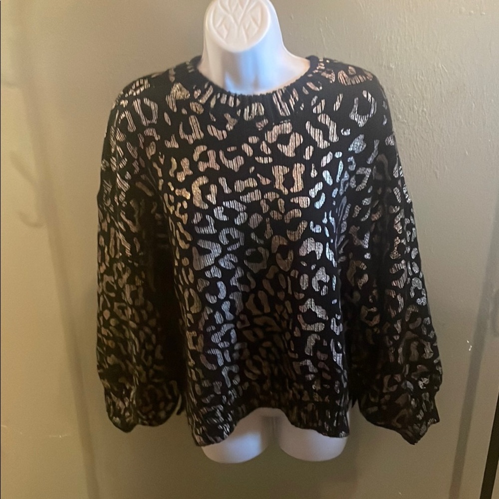 Black and Gold Boxy Crew Neck Sweater
